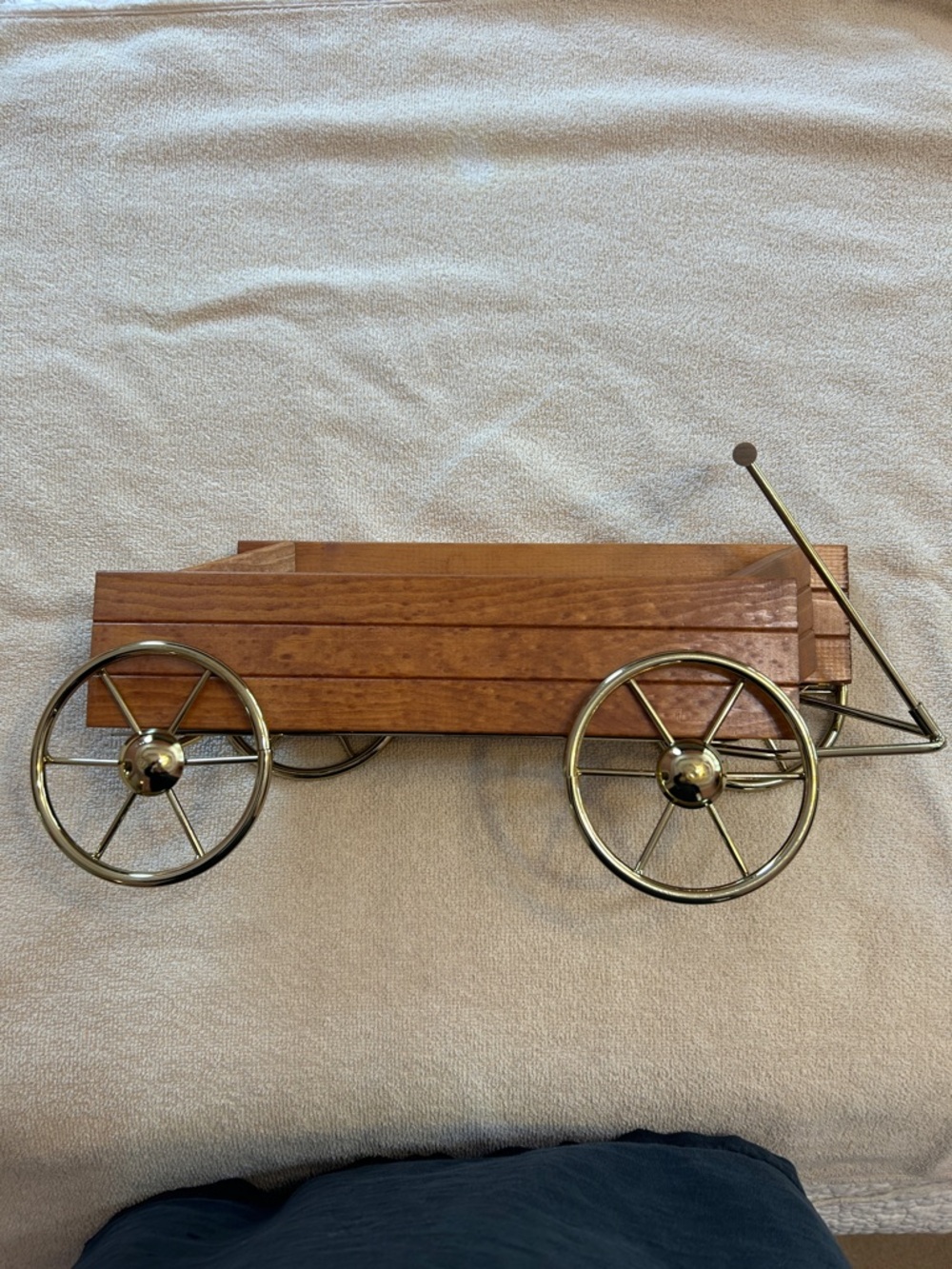 Home Interiors Wooden Wagon Wall Shelf with Brass-Tone Wheels